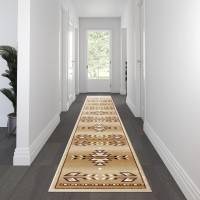 Lodi Collection Southwestern 3 x 16 Brown Area Rug Olefin Rug with Jute Backing for Hallway Entryway Bedroom Living Room