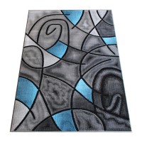 Jubilee Collection 8 x 10 Blue Abstract Area Rug Olefin Rug with Jute Backing Living Room Bedroom Family Room