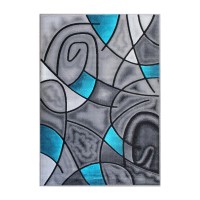 Jubilee Collection 5' X 7' Turquoise Abstract Area Rug - Olefin Rug With Jute Backing - Living Room  Bedroom  & Family Room