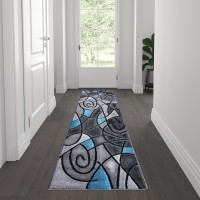 Jubilee Collection 2 x 7 Blue Abstract Area Rug Olefin Rug with Jute Backing for Hallway Entryway Bedroom Living Room