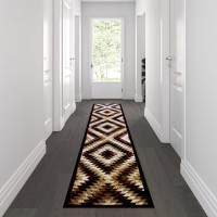 Teagan Collection Southwestern 2 x 11 Brown Area Rug Olefin Rug with Jute Backing Entryway Living Room Bedroom