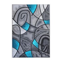 Jubilee Collection 6 x 9 Turquoise Abstract Area Rug Olefin Rug with Jute Backing Living Room Bedroom Family Room