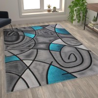 Jubilee Collection 6 x 9 Turquoise Abstract Area Rug Olefin Rug with Jute Backing Living Room Bedroom Family Room