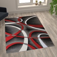 Atlan Collection 5 x 7 Red Abstract Area Rug Olefin Rug with Jute Backing Entryway Living Room or Bedroom