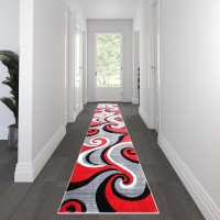 Athos Collection 3' X 16' Red Abstract Area Rug - Olefin Rug With Jute Backing - Hallway  Entryway  Or Bedroom