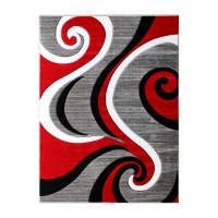 Athos Collection 5 x 7 Red Abstract Area Rug Olefin Rug with Jute Backing Hallway Entryway or Bedroom