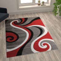 Athos Collection 5 x 7 Red Abstract Area Rug Olefin Rug with Jute Backing Hallway Entryway or Bedroom