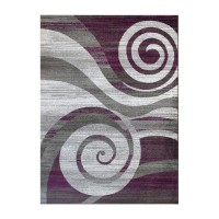 Cirrus Collection 5 x 7 Purple Swirl Patterned Olefin Area Rug with Jute Backing for Entryway Living Room Bedroom