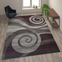 Cirrus Collection 5 x 7 Purple Swirl Patterned Olefin Area Rug with Jute Backing for Entryway Living Room Bedroom