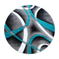 Atlan Collection 5 x 5 Turquoise Round Abstract Area Rug Olefin Rug with Jute Backing Entryway Living Room or Bedroom