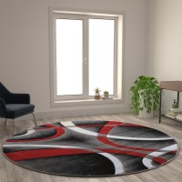 Atlan Collection 8 x 8 Red Round Abstract Area Rug Olefin Rug with Jute Backing Entryway Living Room or Bedroom