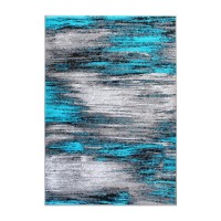 Rylan Collection 5 x 7 Turquoise Scraped Design Area Rug Olefin Rug with Jute Backing Living Room Bedroom Entryway