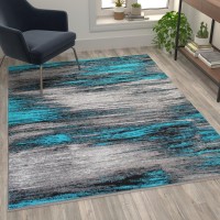 Rylan Collection 5 x 7 Turquoise Scraped Design Area Rug Olefin Rug with Jute Backing Living Room Bedroom Entryway