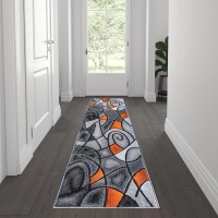 Jubilee Collection 2 x 7 Orange Abstract Area Rug Olefin Rug with Jute Backing for Hallway Entryway Bedroom Living Room