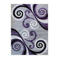 Valli Collection 4 x 5 Purple Abstract Area Rug Olefin Rug with Jute Backing Hallway Entryway Bedroom Living Room