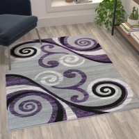 Valli Collection 4 x 5 Purple Abstract Area Rug Olefin Rug with Jute Backing Hallway Entryway Bedroom Living Room