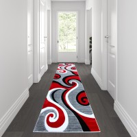 Athos Collection 3 x 10 Red Abstract Area Rug Olefin Rug with Jute Backing Hallway Entryway or Bedroom