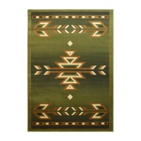 Lodi Collection Southwestern 8 x 10 Green Area Rug Olefin Rug with Jute Backing for Hallway Entryway Bedroom Living Room