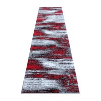 Rylan Collection 2 x 10 Red Abstract Area Rug Olefin Rug with Jute Backing for Hallway Entryway Bedroom Living Room