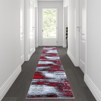 Rylan Collection 2 x 10 Red Abstract Area Rug Olefin Rug with Jute Backing for Hallway Entryway Bedroom Living Room