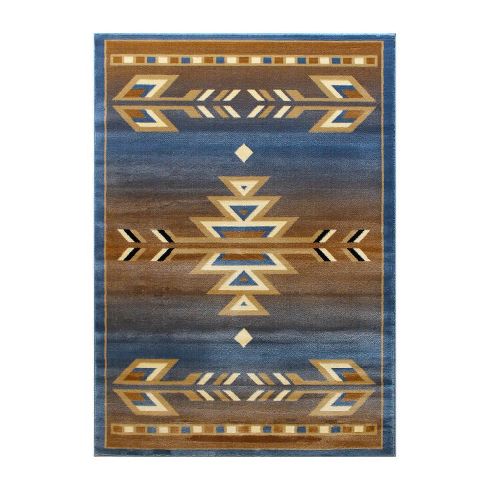 Lodi Collection Southwestern 6 x 9 Blue Area Rug Olefin Rug with Jute Backing for Hallway Entryway Bedroom Living Room