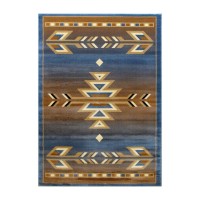 Lodi Collection Southwestern 6 x 9 Blue Area Rug Olefin Rug with Jute Backing for Hallway Entryway Bedroom Living Room