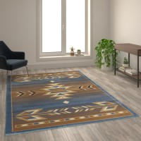 Lodi Collection Southwestern 6 x 9 Blue Area Rug Olefin Rug with Jute Backing for Hallway Entryway Bedroom Living Room