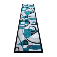 Elias Collection 3 x 10 Turquoise Geometric Abstract Area Rug Olefin Rug with Jute Backing Hallway Entryway or Bedroom