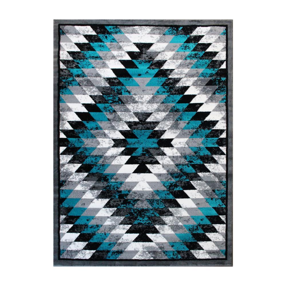 Teagan Collection Southwestern 4 x 5 Turquoise Area Rug Olefin Rug with Jute Backing Entryway Living Room Bedroom