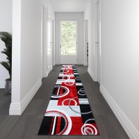 Audra Collection 3 x 16 Red Abstract Area Rug Olefin Rug with Jute Backing Entryway Living Room or Bedroom