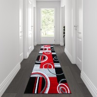 Audra Collection 3 x 10 Red Abstract Area Rug Olefin Rug with Jute Backing Entryway Living Room or Bedroom