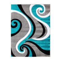 Athos Collection 5 x 7 Turquoise Abstract Area Rug Olefin Rug with Jute Backing Hallway Entryway or Bedroom