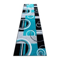 Audra Collection 3 x 10 Turquoise Abstract Area Rug Olefin Rug with Jute Backing Entryway Living Room or Bedroom