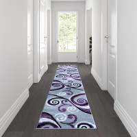 Valli Collection 2 x 11 Purple Abstract Area Rug Olefin Rug with Jute Backing Hallway Entryway Bedroom Living Room