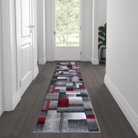 Elio Collection 2 x 7 Red Color Blocked Area Rug Olefin Rug with Jute Backing Entryway Living Room or Bedroom