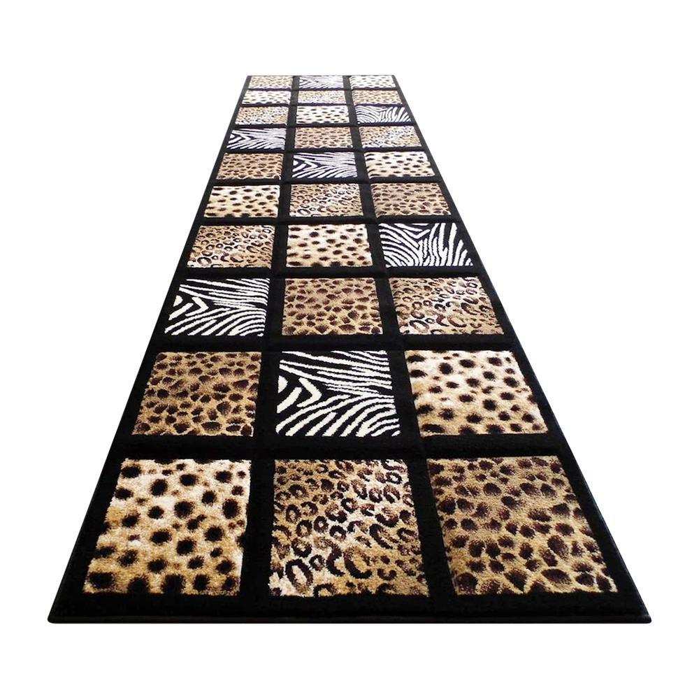 Menagerie Collection 3 x 7 Modern Animal Print Olefin Area Rug with Cheetah Leopard Zebra and Giraffe Design Raised Squares