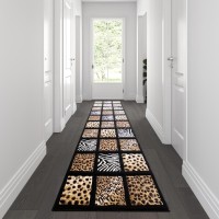 Menagerie Collection 3 x 7 Modern Animal Print Olefin Area Rug with Cheetah Leopard Zebra and Giraffe Design Raised Squares