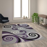 Valli Collection 6 x 9 Purple Abstract Area Rug Olefin Rug with Jute Backing Hallway Entryway Bedroom Living Room