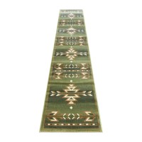 Lodi Collection Southwestern 2 x 11 Green Area Rug Olefin Rug with Jute Backing for Hallway Entryway Bedroom Living Room