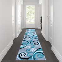 Valli Collection 2 x 11 Turquoise Abstract Area Rug Olefin Rug with Jute Backing Hallway Entryway Bedroom Living Room