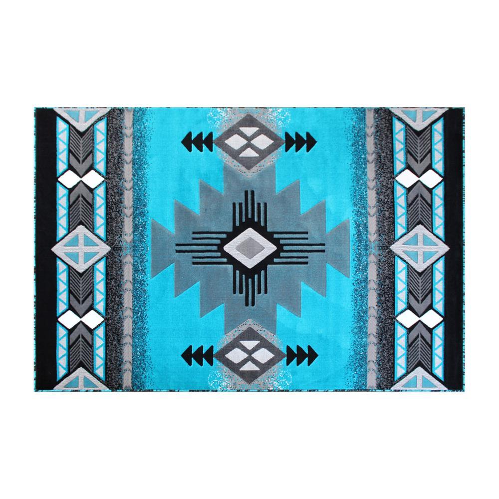 Mohave Collection 6 x 9 Turquoise Traditional Southwestern Style Area Rug Olefin Fibers with Jute Backing