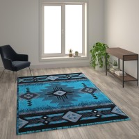 Mohave Collection 6 x 9 Turquoise Traditional Southwestern Style Area Rug Olefin Fibers with Jute Backing