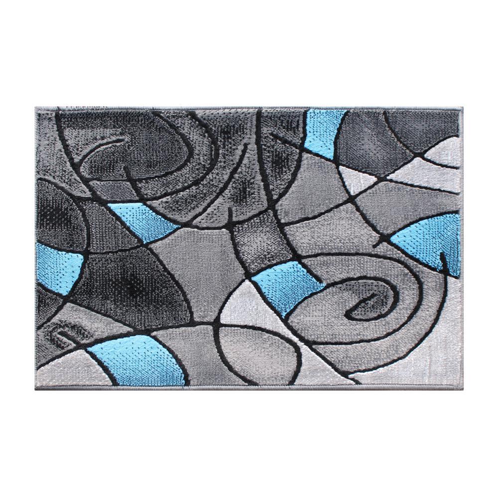 Jubilee Collection 2 x 3 Blue Abstract Pattern Area Rug Olefin Rug with Jute Backing for Hallway Entryway or Bedroom