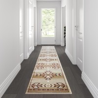 Lodi Collection Southwestern 2' X 11' Brown Area Rug - Olefin Rug With Jute Backing For Hallway  Entryway  Bedroom  Living Room