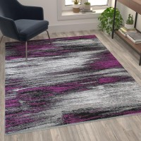 Rylan Collection 5 x 7 Purple Scraped Design Area Rug Olefin Rug with Jute Backing Living Room Bedroom Entryway