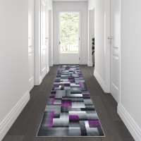 Elio Collection 2 x 10 Purple Color Blocked Area Rug Olefin Rug with Jute Backing Entryway Living Room or Bedroom