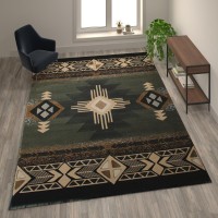 Mohave Collection 8 x 10 Sage Traditional Southwestern Style Area Rug Olefin Fibers with Jute Backing