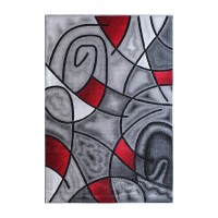 Jubilee Collection 5 x 7 Red Abstract Area Rug Olefin Rug with Jute Backing Living Room Bedroom Family Room