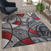 Jubilee Collection 5 x 7 Red Abstract Area Rug Olefin Rug with Jute Backing Living Room Bedroom Family Room