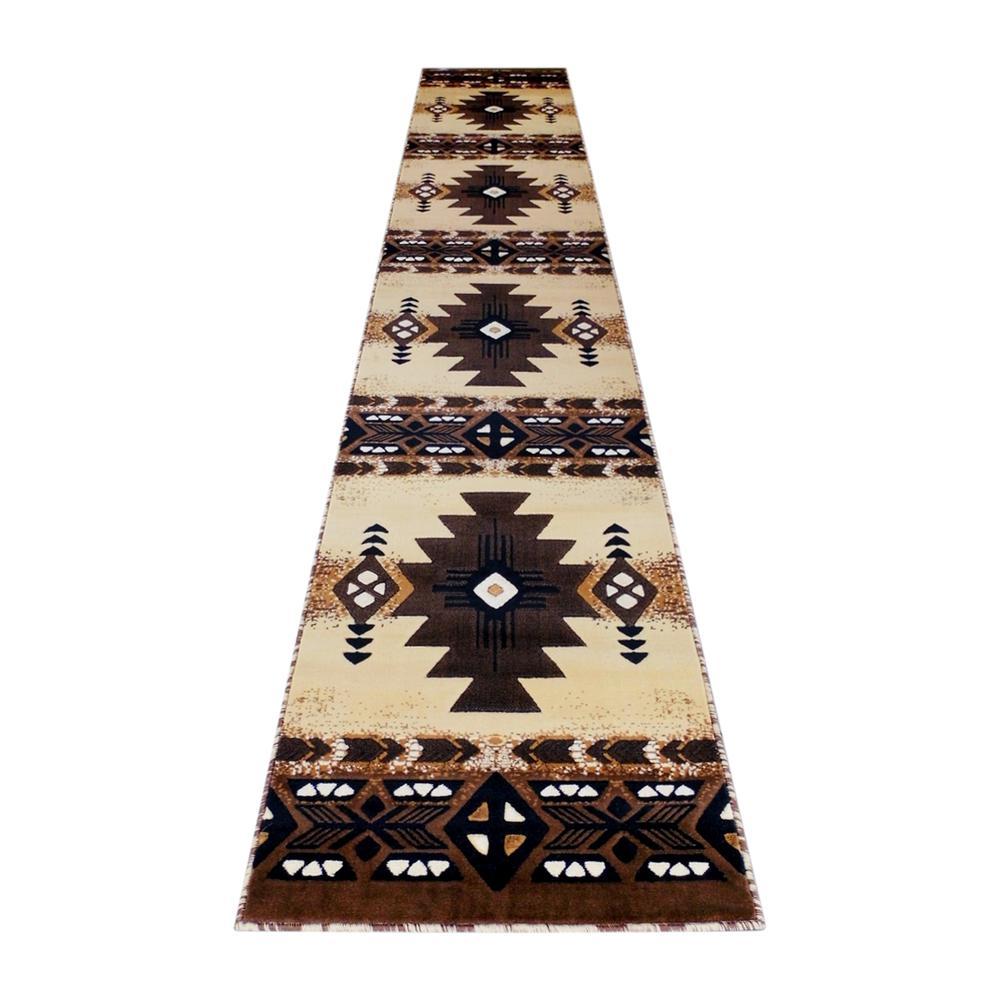 Mohave Collection 3 x 16 Brown Traditional Southwestern Style Area Rug Olefin Fibers with Jute Backing